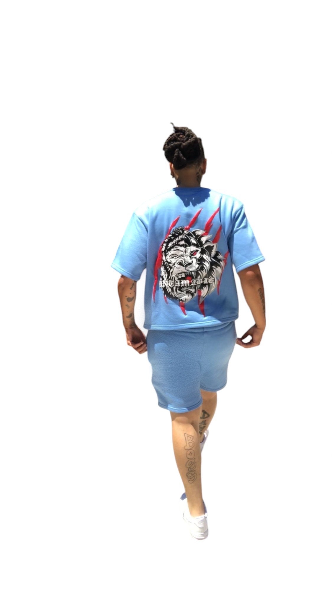 Sky blue boxy oversized crop set