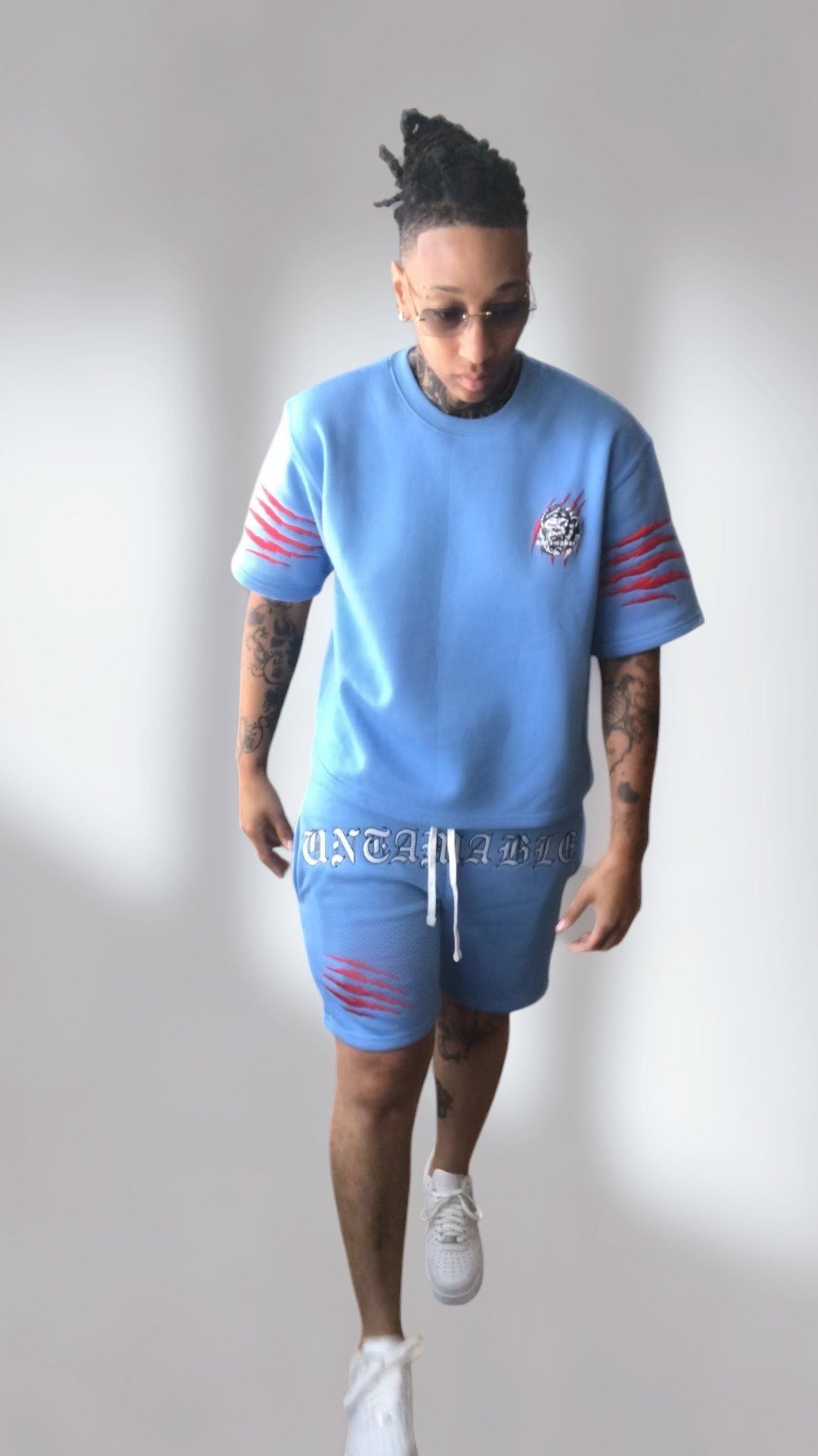 Sky blue boxy oversized crop set